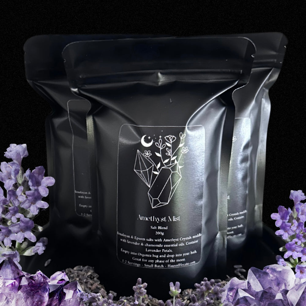 Ritual Salt Soak ‘Amethyst Mist’ 200g with lavender & real Amethyst