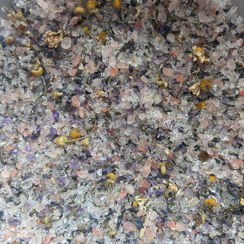 
                      
                        Ritual Salt Soak ‘Amethyst Mist’ 200g with lavender & real Amethyst
                      
                    